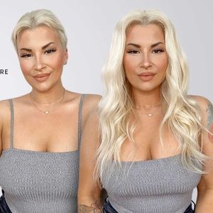 18” Platinum Blonde Lace Front Wavy Human Hair Wig